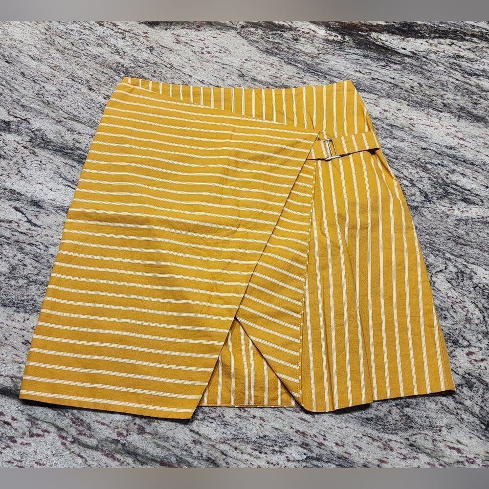 J.o.a mustard yellow and white striped asymmetrical skirt‎ size small